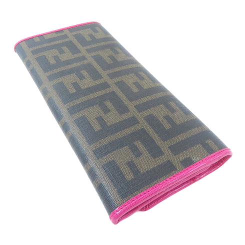 FENDI GHW Long Wallet PVC Coated Canvas Brown Pink