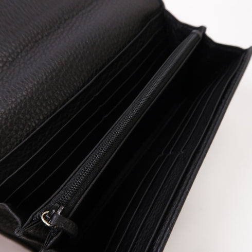 GUCCI GG GHW Long Wallet 257018 Bamboo/Calfskin Leather Black