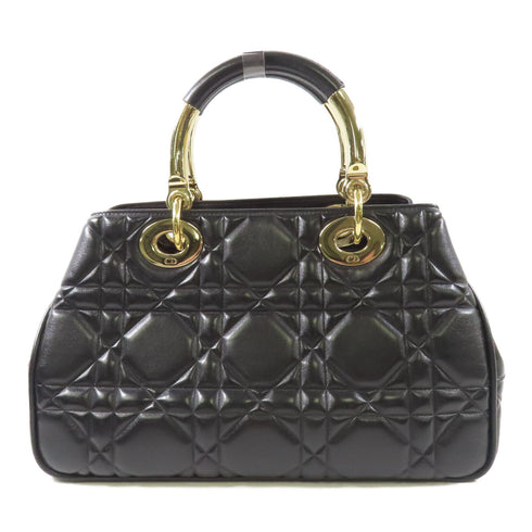 CHRISTIAN DIOR CD GHW Lady 95.22 2 Way Bag Calfskin Leather Black