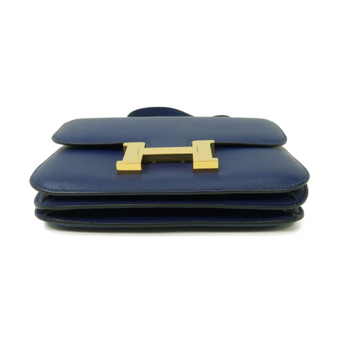 HERMES GHW Constance Mini Shoulder Bag Swift Leather Bleu Saphir