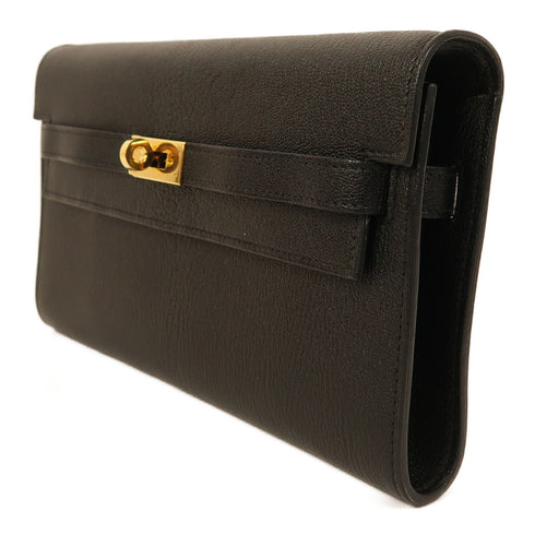 HERMES GHW Kelly To Go Shoulder Bag Chevre Leather Noir