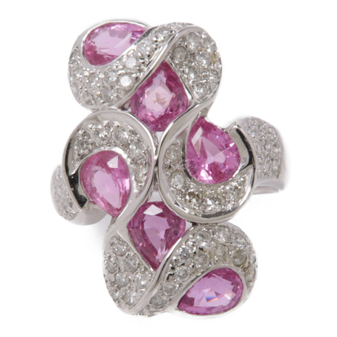 JEWELRY 2.27ct Sapphire 0.53ct Diamond Ring 18K White Gold US#6