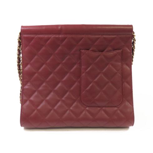 CHANEL Quilted GHW CC Chain Shoulder Bag Calfskin Leather Wine-Red