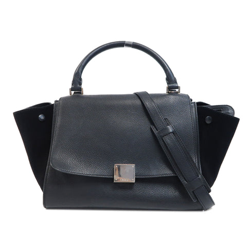 CELINE SHW Trapeze 2 Way Shoulder Bag Handbag Calfskin Leather Black