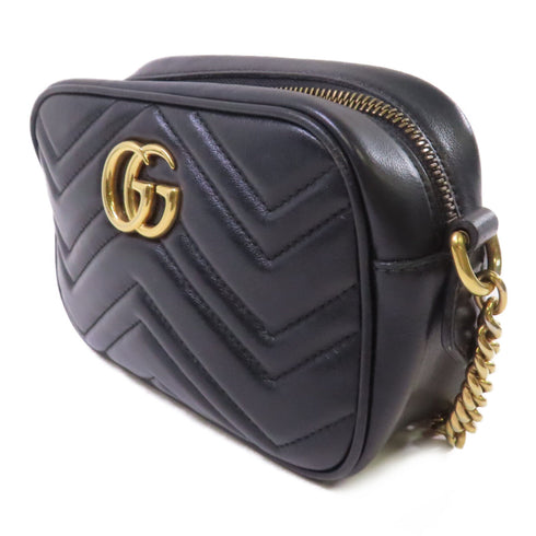 GUCCI GG GHW GG Marmont Mini Shoulder Bag Calfskin Leather 448065 Black