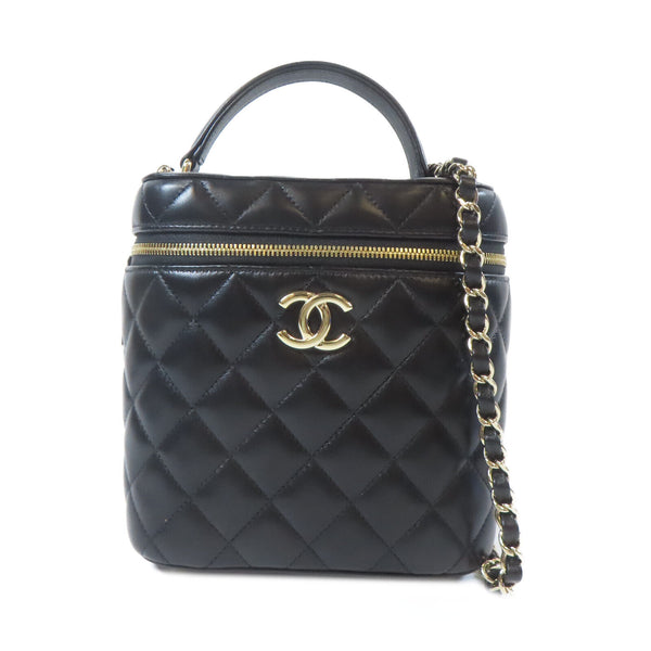 CHANEL Quilted CC GHW Vanity Chain Shoulder Bag Lambskin Leather Black