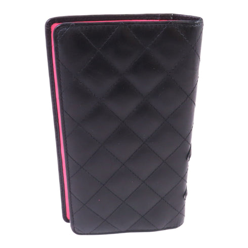 CHANEL Quilted CC Cambon Long Wallet Calfskin Leather Black Pink