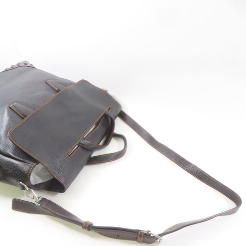 TOD'S SHW 2 Way Bag Calfskin Leather Black