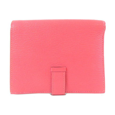 HERMES PHW Bearn Compact Bifold Wallet Chevre Leather Rose Azalee Pink