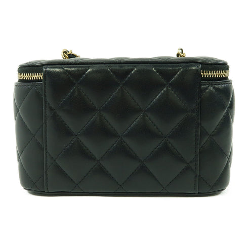 CHANEL Quilted CC GHW Vanity Case Chain Shoulder Bag Lambskin Leather Black v1