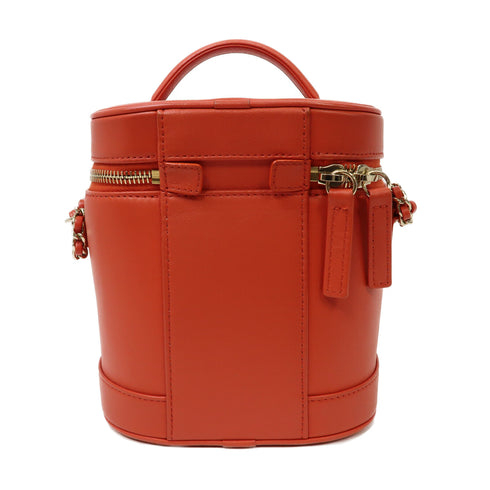 CHANEL CC GHW Vanity Case 2 Way Chain Shoulder Bag Handbag Lambskin Leather Red