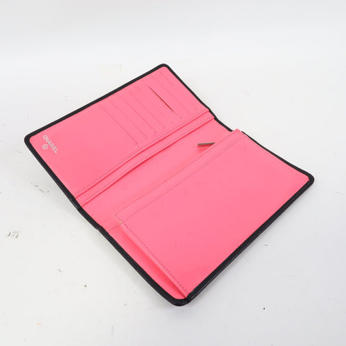 CHANEL Quilted CC SHW Long Wallet Calfskin Leather Black/Pink