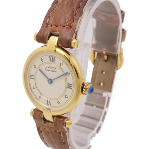 CARTIER Vendome Vermeil 590004 Quartz Watch Leather Belt White