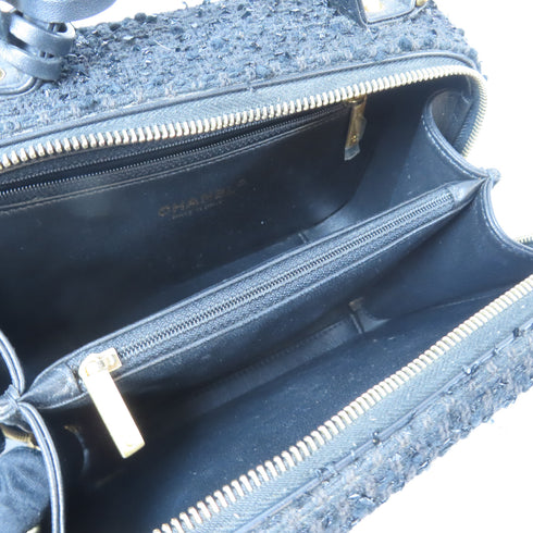 CHANEL Quilted CC GHW Vanity Case 2 Way Chain Shoulder Bag Tweed Black