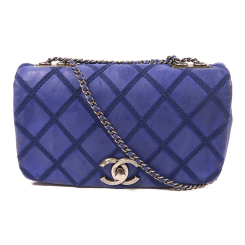 CHANEL CC SHW Chain Shoulder Bag Calfskin Leather Blue