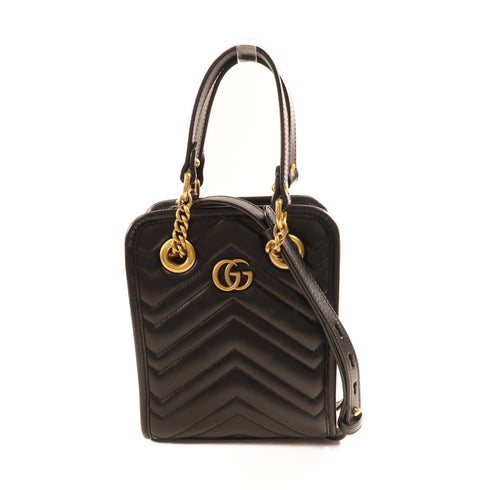 GUCCI GG GHW GG Marmont 2Way Shoulder Handbag Calfskin Leather 696123 Black
