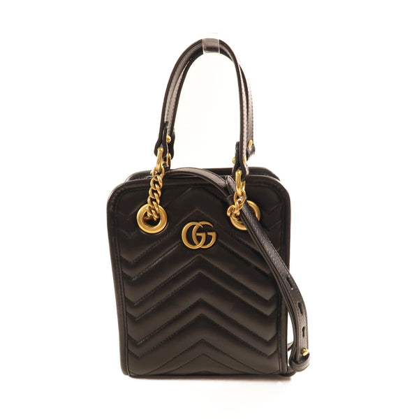 GUCCI GG GHW GG Marmont 2Way Shoulder Handbag Calfskin Leather 696123 Black