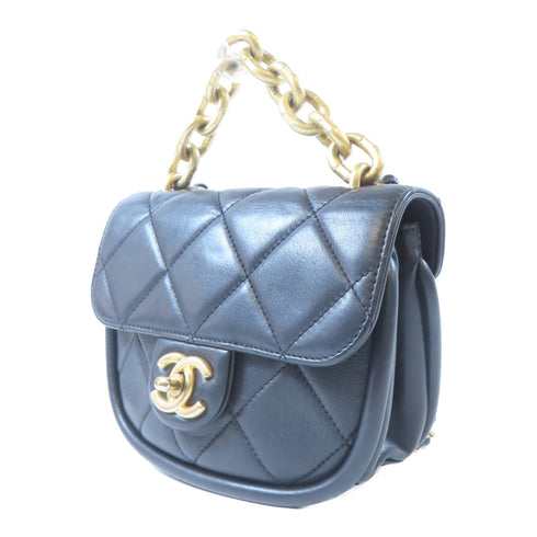 CHANEL Quilted CC GHW Saddle Bag 2 Way Bag AS2720 lambskin Leather Black