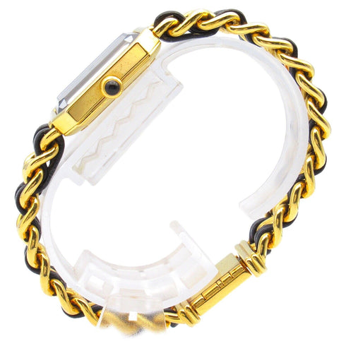 CHANEL CC Premiere L Quartz Watch H0001 Gold Plated Leather Black