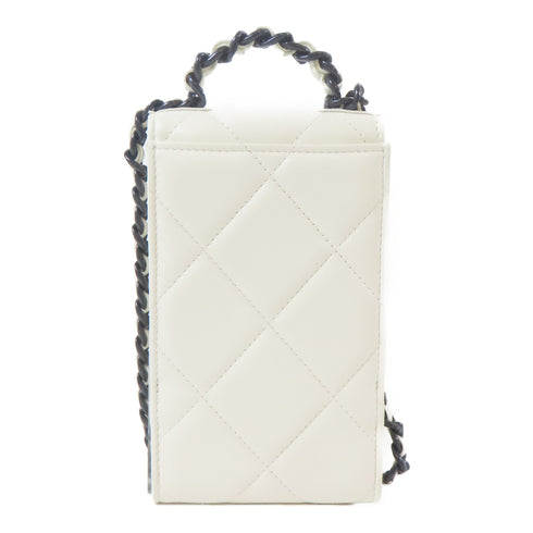 CHANEL Quilted CC SHW Phone Holder 2way Chain Shoulder Lambskin Leather White