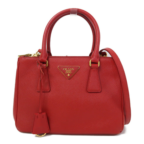PRADA GHW Galleria Saffiano Bag 2 Way Shoulder Bag Calfskin Leather Red