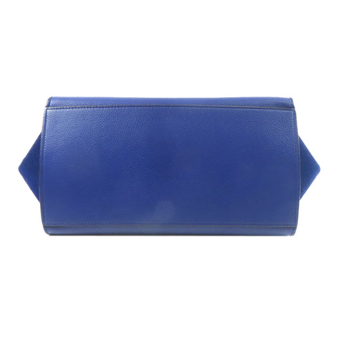 CELINE GHW Trapeze MM 2 Way Shoulder Bag Handbag Calfskin Leather Blue