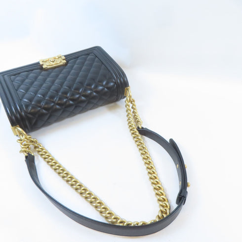 CHANEL Quilted CC GHW Boy Chanel Chain Shoulder Bag 67086 Calfskin Leather Black