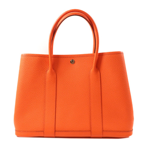 HERMES PHW Garden Party PM Tote Bag Shoulder Handbag Negonda Leather Orange
