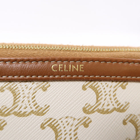 CELINE GHW Triomphe Chain Shoulder Bag Canvas Beige Brown