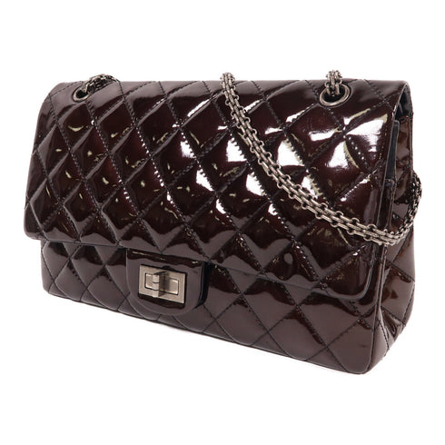 CHANEL CC SHW 2.55 Chain Shoulder Bag Patent Leather Brown