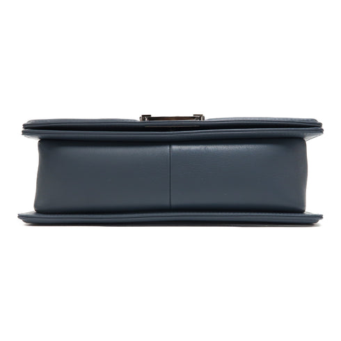 CHANEL CC SHW Boy 25 Chain Shoulder Bag Calfskin Leather Grey Blue