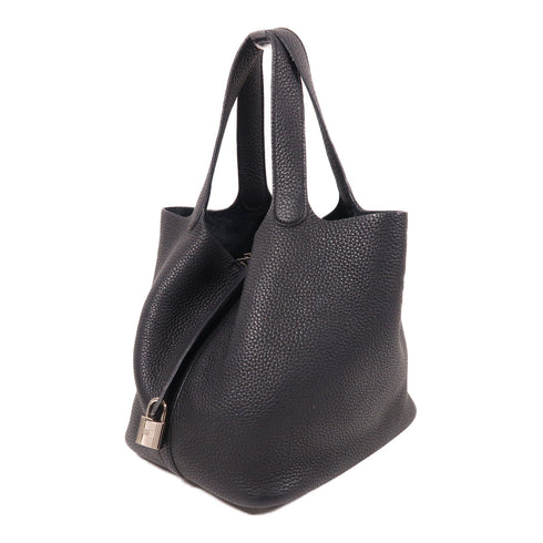 HERMES PHW Picotin MM Handbag Clemence Leather Noir