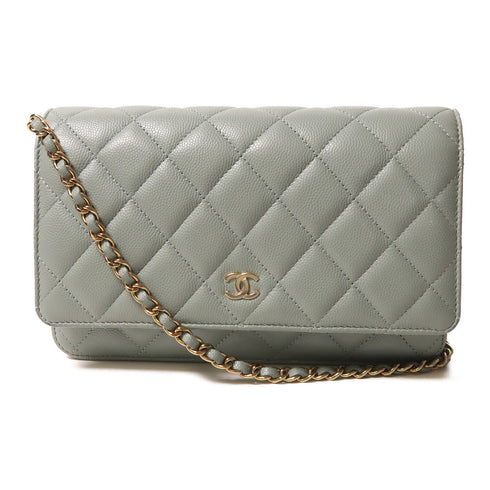 CHANEL CC GHW Wallet On Chain Chain Shoulder Bag Calfskin Leather Olive Green