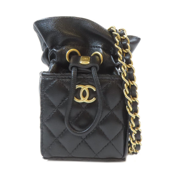 CHANEL CC GHW Mini Chain Shoulder Bag CD0055 Lambskin Leather Black