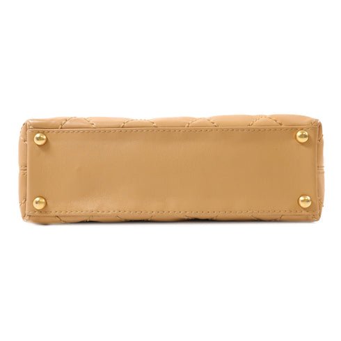 CHANEL Quilted CC GHW Tote Bag Handbag Calfskin Leather Beige