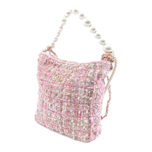 CHANEL CC GHW 2way Shoulder Bag Tweed Pink White