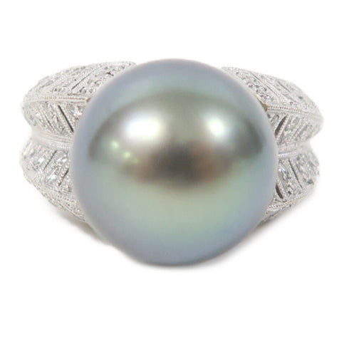 FINE JEWELRY Diamond Pearl Ring 18K White Gold US#6
