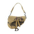 Christian Dior CD SHW Saddle Shoulder Bag Jute Canvas Beige Black