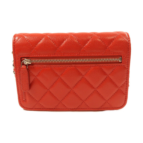 CHANEL CC SHW Chain Shoulder Bag Calfskin Leather Red v3