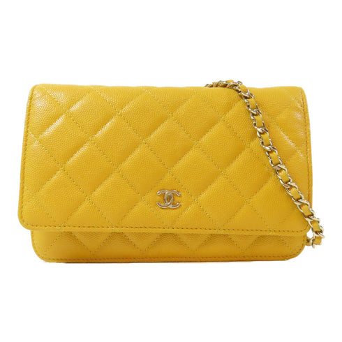 CHANEL Quilted CC GHW WOC Wallet On Chain Shoulder Bag Caviar Leather Yellow