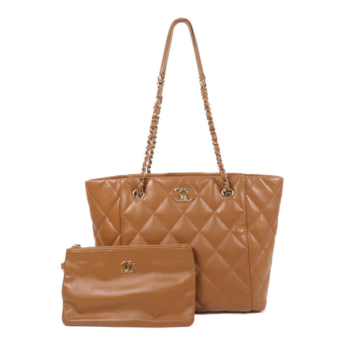 CHANEL CC GHW Chain Shoulder Bag Calfskin Leather Brown