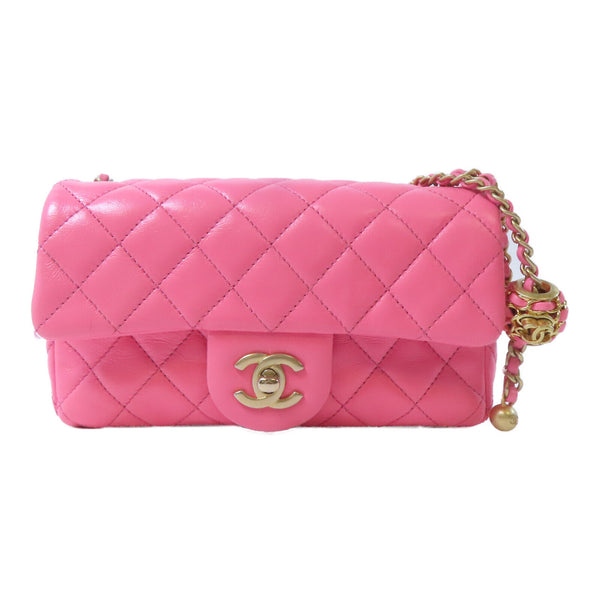 CHANEL Quilted CC GHW Chain Shoulder Bag Lambskin Leather Pink