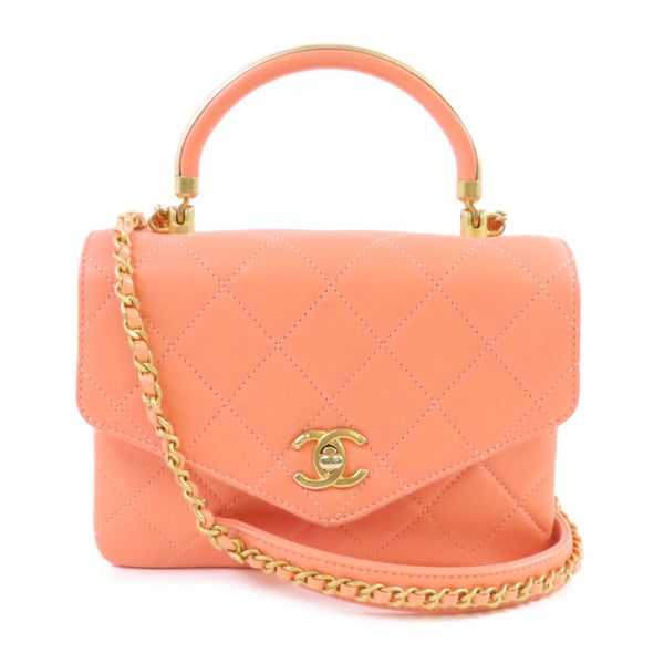 CHANEL CC吧GHW Handbag Chain Shoulder Bag Calfskin Leather Salmon Pink