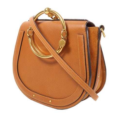Chloe GHW Nile Shoulder Bag Calfskin Leather Brown