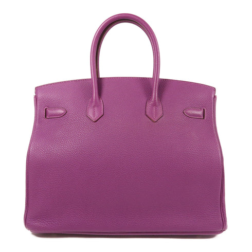 HERMES PHW Birkin 35 Hand Bag Clemence Leather Purple Anemone