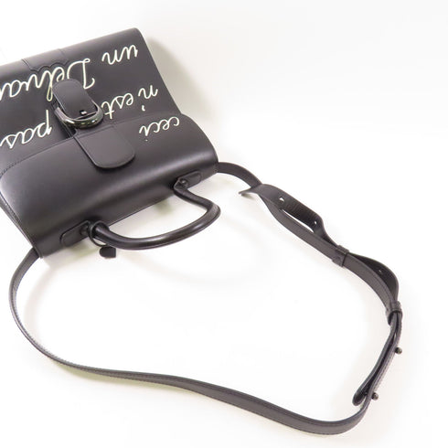 Delvaux L'Humour MM 2 Way Shoulder Bag Calfskin Leather Black