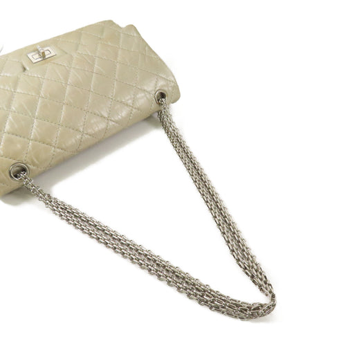 CHANEL CC SHW 2.55 Medium Chain Shoulder Bag Calfskin Leather Silver