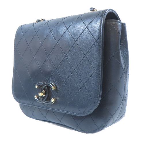 CHANEL Quilted CC GHW CC Stitched Flap Chain Shoulder Bag Calfskin Leather Black