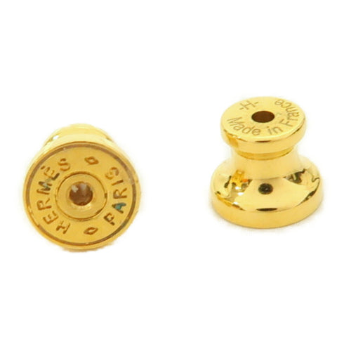 HERMES Earrings Metal Gold Brown