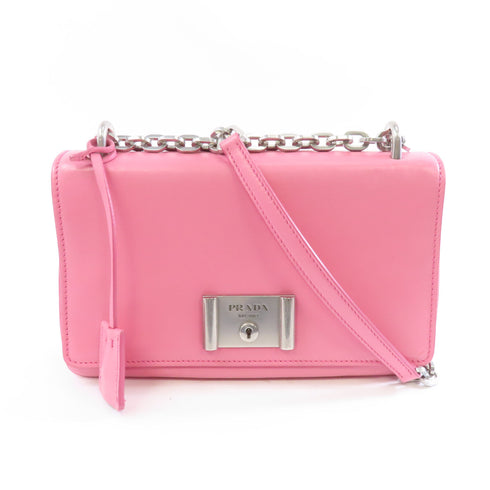 PRADA SHW Chain Shoulder Bag Calfskin Leather Pink
